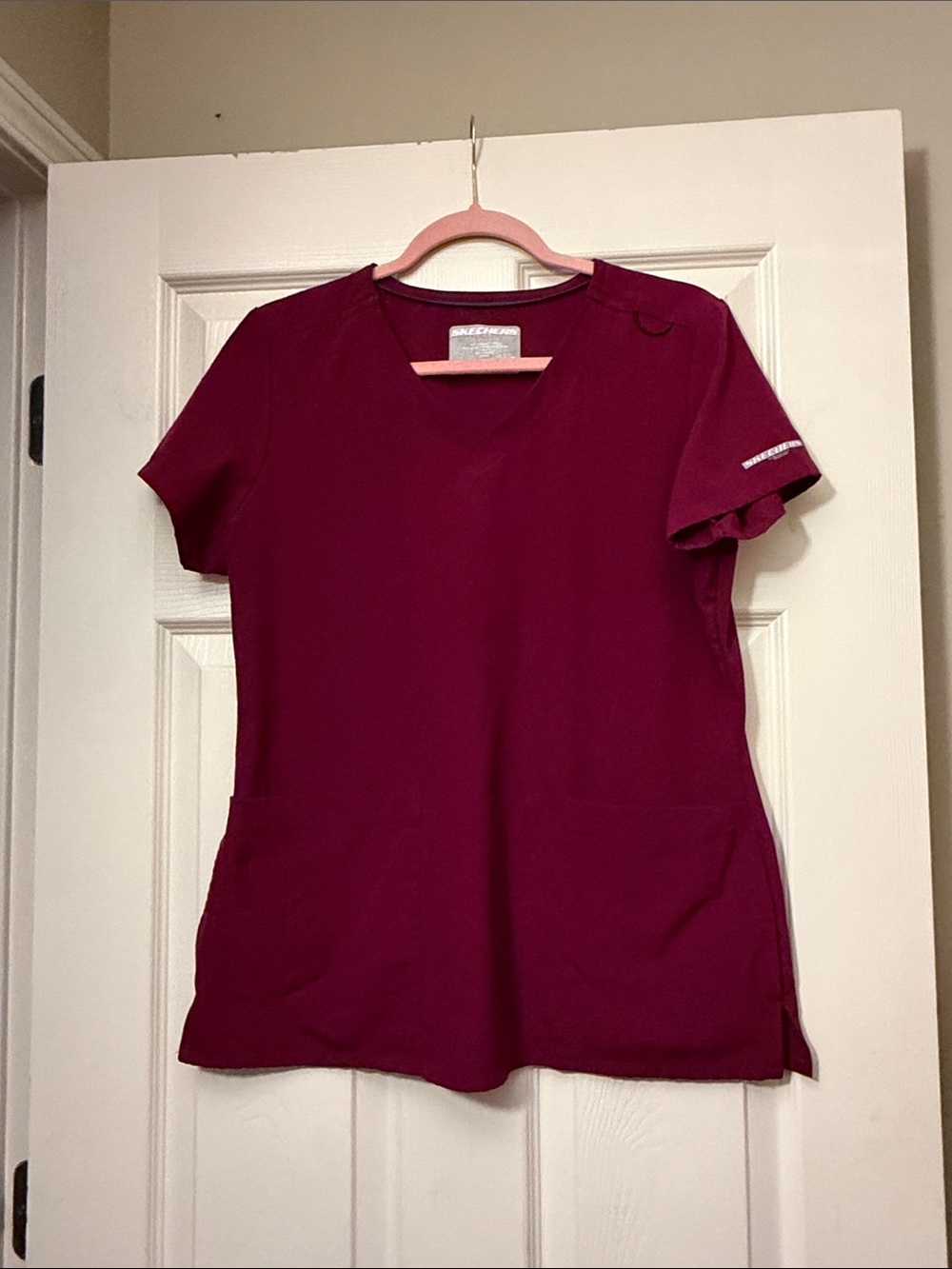 Skechers Women's Short Sleeve V-Neck Scrub Top in Wine